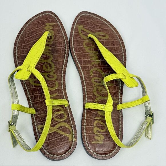 Sam Edelman GIGI Yellow Reptile Embossed Thong T Strap Leather Sandals - Picture 7 of 15